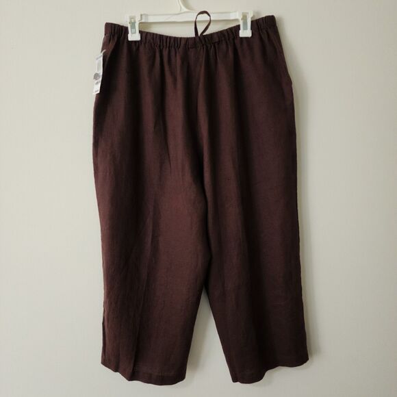 NWT JM Collection Limoncello Linen Crop Pants Brown Embroidered Wide-Leg Size 18 - Picture 3 of 9